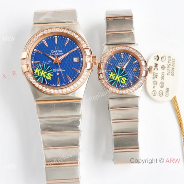 Swiss Quality Omega Double Eagle Couple Watches Blue Dial Diamond Bezel Citizen 8215 Movement Swiss Quality Omega Double Eagle Couple Watches Blue Dial Diamond Bezel Citizen 8215 Movement