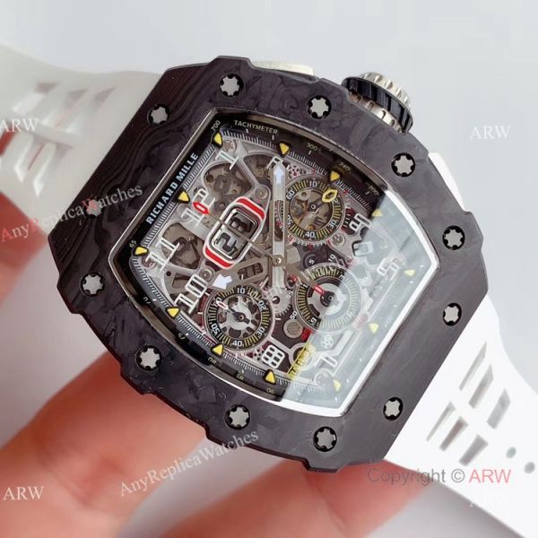 KV Factory V2 Upgraded Carbon Richard Mille Skeleton RM011 White Rubber Band Replica Watches KV Factory V2 Upgraded Carbon Richard Mille Skeleton RM011 White Rubber Band Replica Watches
