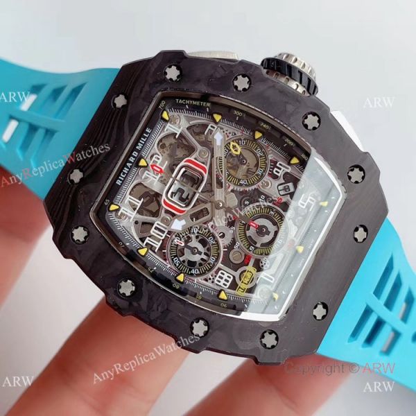 KV Factory V2 Upgraded Knockoff Richard Mille RM011 Carbon Watch With Blue Rubber Bracelet KV Factory V2 Upgraded Knockoff Richard Mille RM011 Carbon Watch With Blue Rubber Bracelet