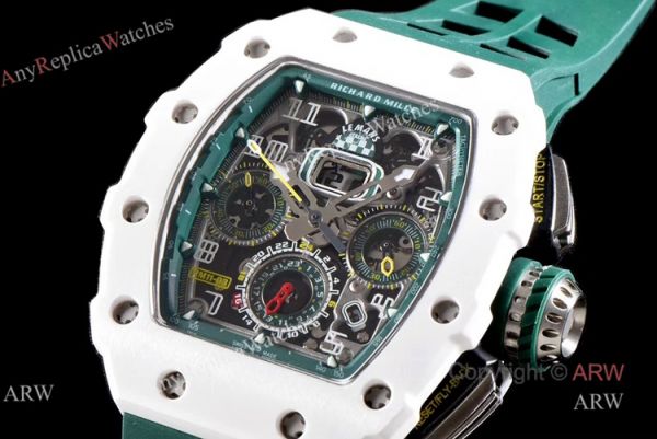 KV Factory Knockoff Richard Mille Green Rubber White Ceramic Replica Watch RM11-03 KV Factory Knockoff Richard Mille Green Rubber White Ceramic Replica Watch RM11-03