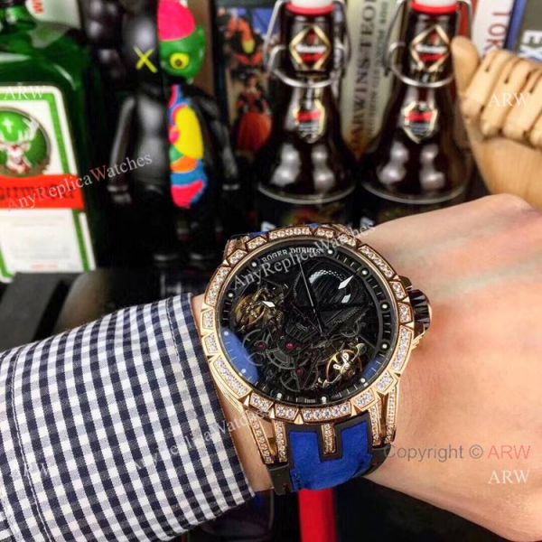 Copy Roger Dubuis Excalibur Automatic Skeleton SS Diamond Watch Gray Gummy Strap Copy Roger Dubuis Excalibur Automatic Skeleton SS Diamond Watch Gray Gummy Strap