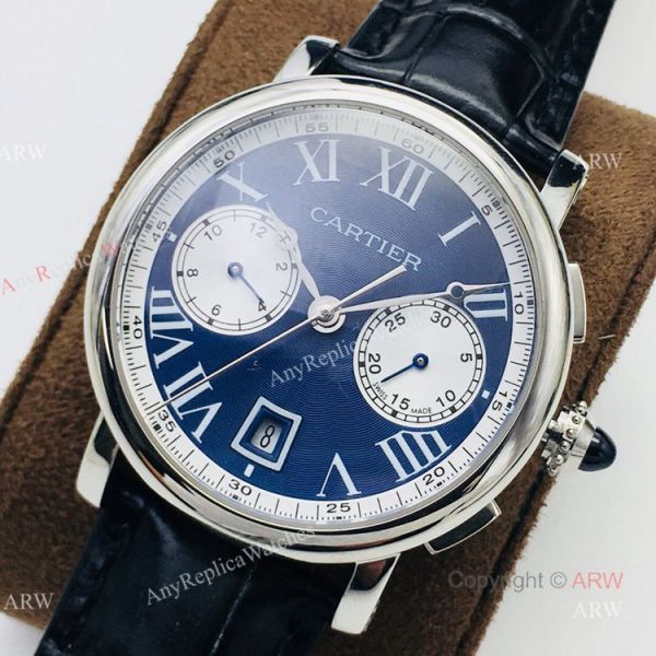 (GZF) 1:1 Quality Cartier Watch Copy Ronde De Cartier Blue Dial Chronograph Watch 40mm (GZF) 1:1 Quality Cartier Watch Copy Ronde De Cartier Blue Dial Chronograph Watch 40mm