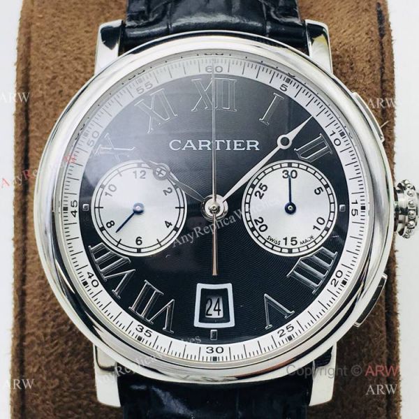 (GZF) 1:1 High Quality Replica Rotonde De Cartier Black Dial Chronograph Watches 40mm (GZF) 1:1 High Quality Replica Rotonde De Cartier Black Dial Chronograph Watches 40mm