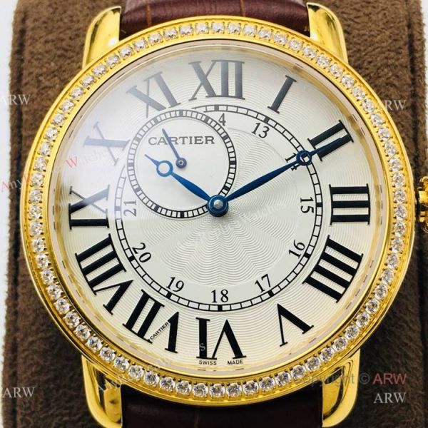 (EGF) New Ronde De Cartier Watch 904L Yellow Gold Diamond Bezel For Men 40mm (EGF) New Ronde De Cartier Watch 904L Yellow Gold Diamond Bezel For Men 40mm
