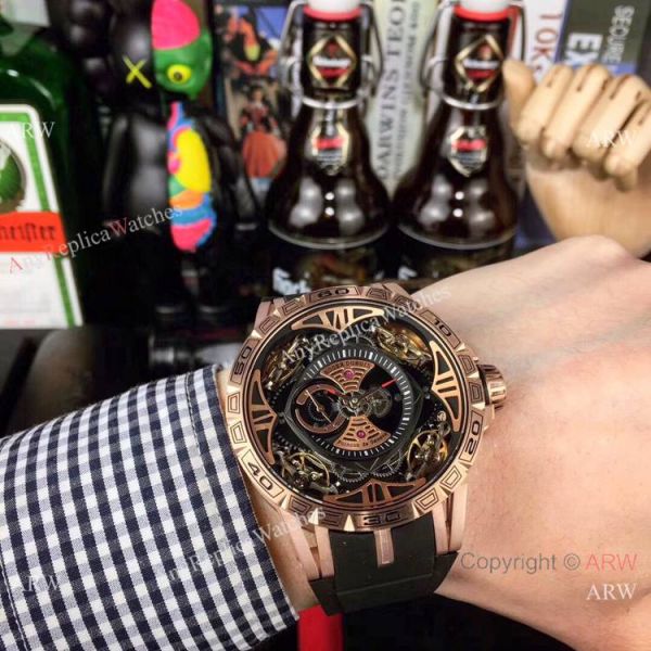 Copy Roger Dubuis Excalibur Quatuor Men Watches Red Rubber Strap Rose Gold Case Copy Roger Dubuis Excalibur Quatuor Men Watches Red Rubber Strap Rose Gold Case