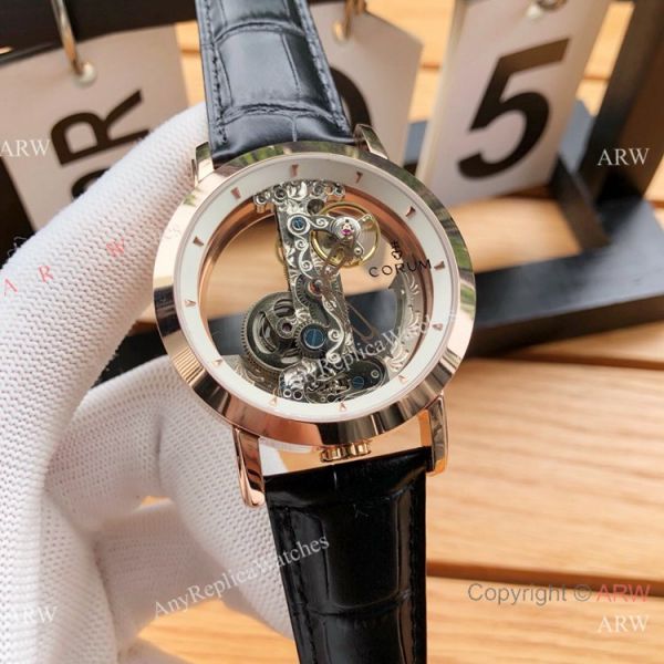 CORUM Bridge Transparent Black Leather Strap Watches 42mm Corum Watch CORUM Bridge Transparent Black Leather Strap Watches 42mm Corum Watch