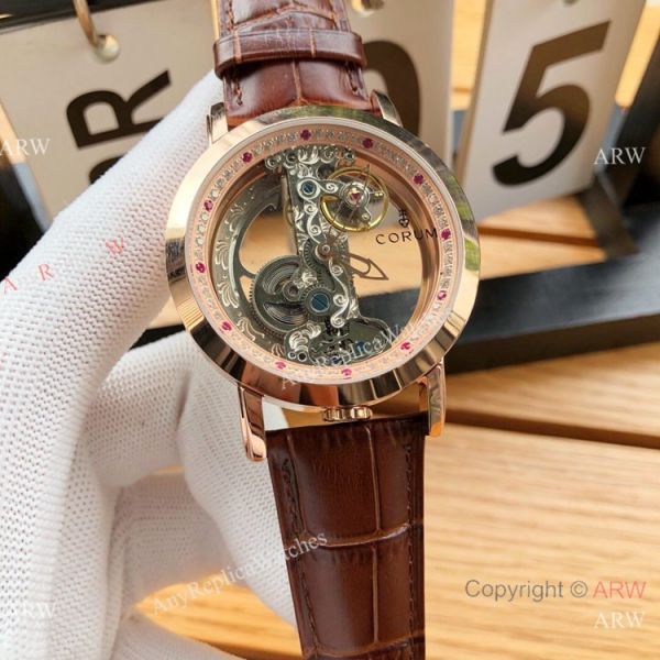 New Copy Corum Bridge Transparent Dial Rose Gold Corum Watch Diamond Inner New Copy Corum Bridge Transparent Dial Rose Gold Corum Watch Diamond Inner