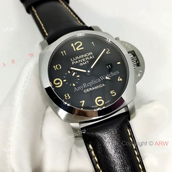 Officine Luminor GMT PAM00441 Watch Black Dial Black Leather Strap Officine Luminor GMT PAM00441 Watch Black Dial Black Leather Strap