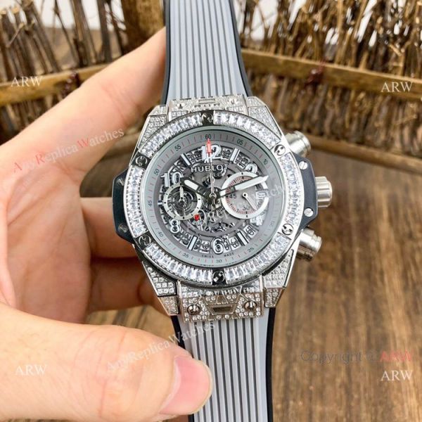 Best Quality Hublot Big Bang Unico Sapphire Iced Out Watches Blue Rubber Strap Best Quality Hublot Big Bang Unico Sapphire Iced Out Watches Blue Rubber Strap