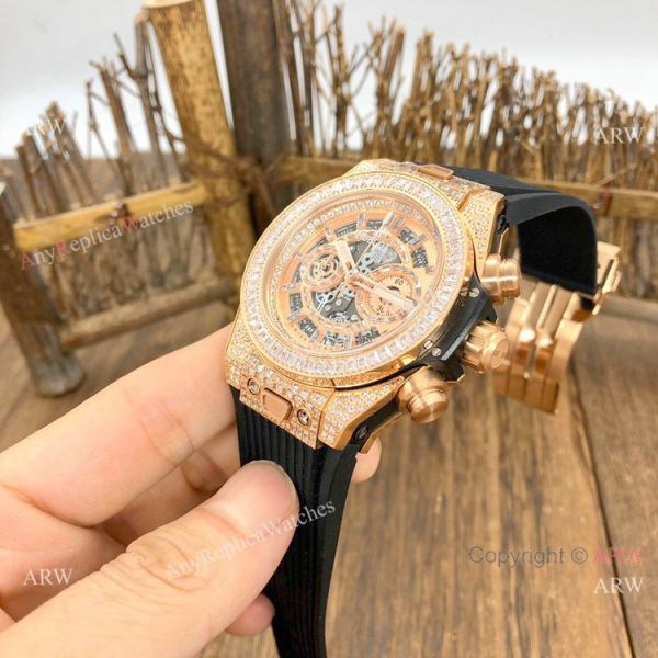 Top Grade Hublot Big Bang Unico Sapphire Watch Rose Gold Iced Out Bracelet Top Grade Hublot Big Bang Unico Sapphire Watch Rose Gold Iced Out Bracelet