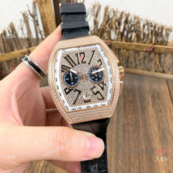 Copy Franck Muller Vanguard Chronograph Rose Gold Iced Out Watch 44mm Copy Franck Muller Vanguard Chronograph Rose Gold Iced Out Watch 44mm