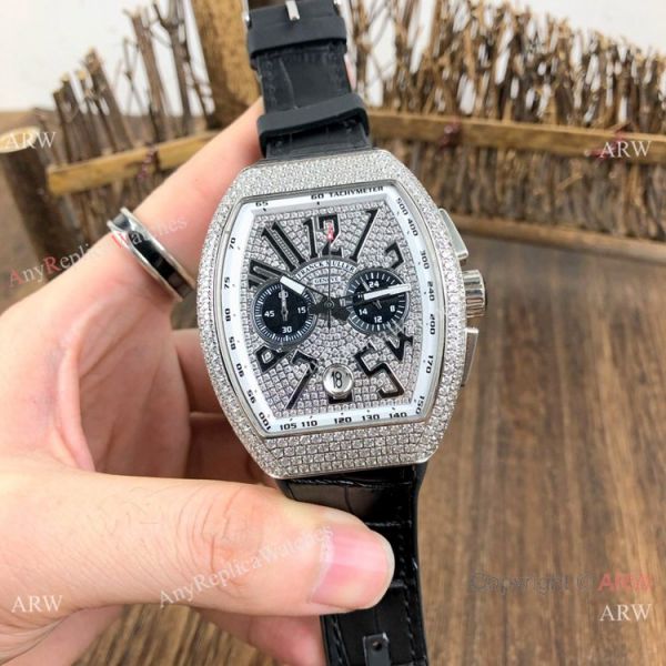 Copy Franck Muller Vanguard Chronograph Iced Out Watches Blue Gummy Strap Copy Franck Muller Vanguard Chronograph Iced Out Watches Blue Gummy Strap