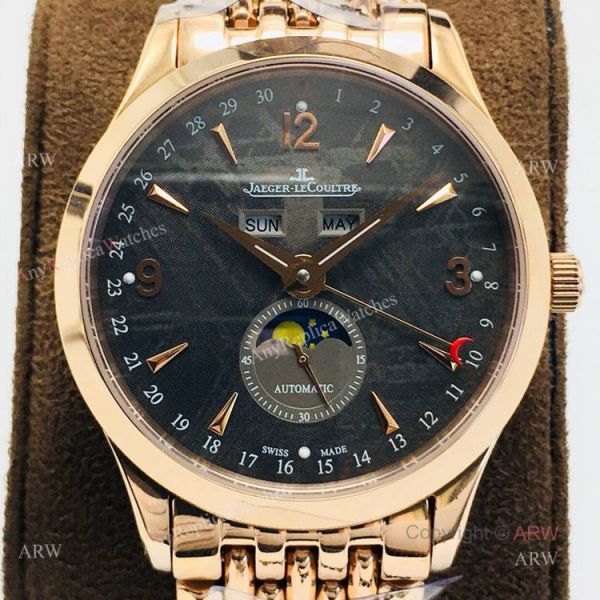 (JLF) Replica Jaeger Lecoultre Master Ultra Thin Moon Black Dial Rose Gold Watch (JLF) Replica Jaeger Lecoultre Master Ultra Thin Moon Black Dial Rose Gold Watch