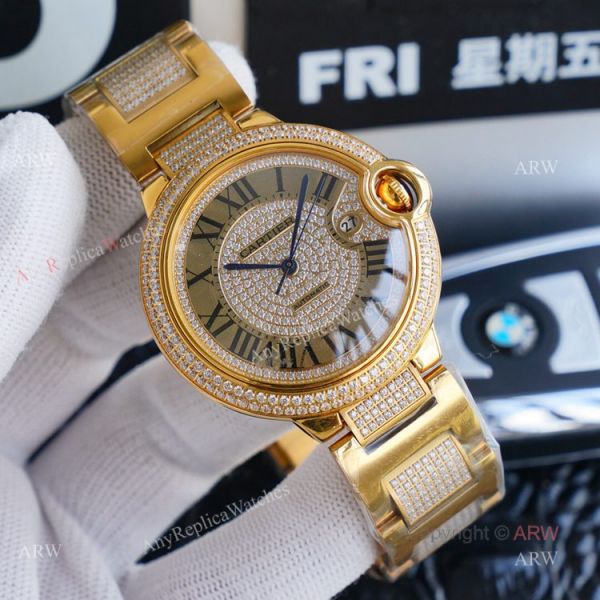 1:1 Copy Best Cartier Ballon Bleu Gold Watch Fully Iced Out Cartier Watch 1:1 Copy Best Cartier Ballon Bleu Gold Watch Fully Iced Out Cartier Watch