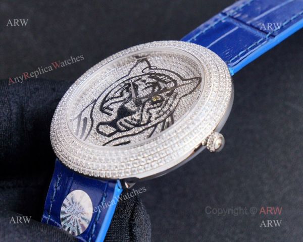 High Quality Replica Diamond Cartier Panth?Re Watch With Cartier Blue Leather Strap High Quality Replica Diamond Cartier Panth?Re Watch With Cartier Blue Leather Strap