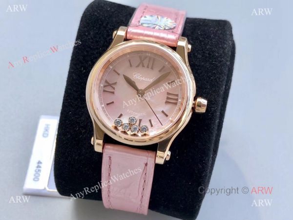 Replica Chopard Happy Sport Diamond Watch With Pink Mop Dial Pink Leather Strap Replica Chopard Happy Sport Diamond Watch With Pink Mop Dial Pink Leather Strap