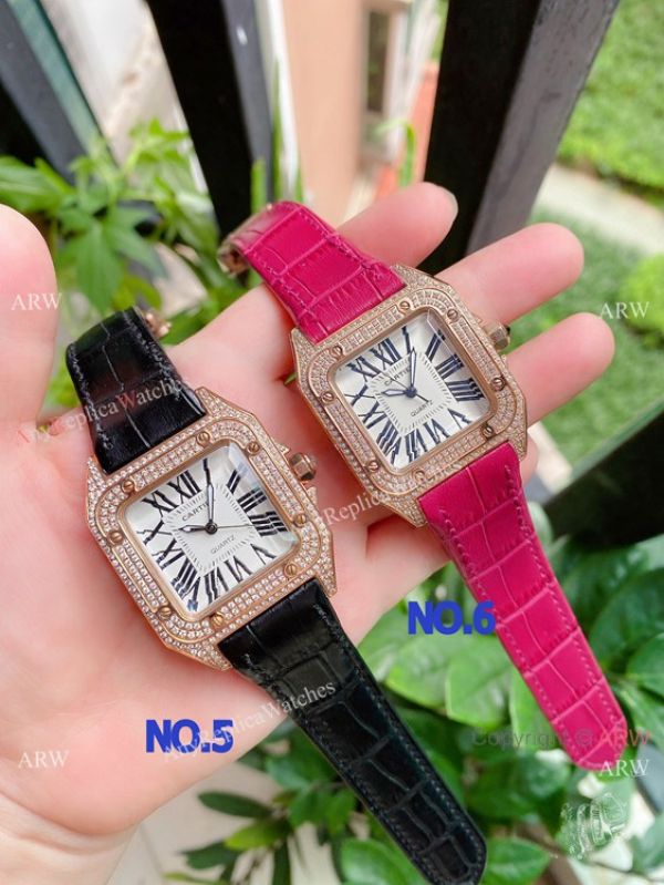 Luxury Copy Cartier Santos de Quartz Watches Rose Gold Diamond Luxury Copy Cartier Santos de Quartz Watches Rose Gold Diamond