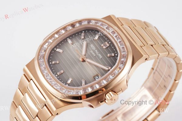 (PPF) V4 Version Swiss Replica Rose Gold Patek Philippe Nautilus Diamond Watches With Gray Dial (PPF) V4 Version Swiss Replica Rose Gold Patek Philippe Nautilus Diamond Watches With Gray Dial