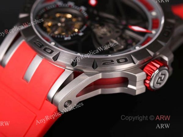 Swiss Replica Roger Dubuis Excalibur Spider Tourbillon Skeleton Watch With Red Rubber Band Swiss Replica Roger Dubuis Excalibur Spider Tourbillon Skeleton Watch With Red Rubber Band