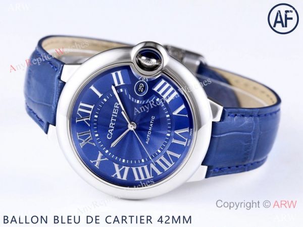 AF Swiss Grade Copy Cartier Ballon Bleu Watch 42mm Blue Dial AF Swiss Grade Copy Cartier Ballon Bleu Watch 42mm Blue Dial