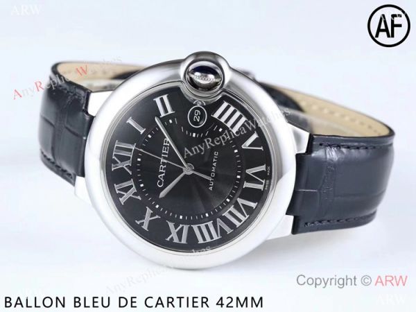 Swiss Replica Cartier Ballon Bleu Watch Black Dial Leather Strap 42mm Swiss Replica Cartier Ballon Bleu Watch Black Dial Leather Strap 42mm