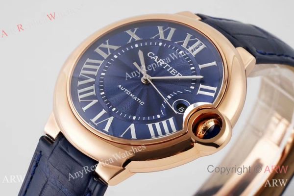 Swiss AAA Copy Cartier Ballon Bleu 42mm Automatic Watch Rose Gold Blue Dial Swiss AAA Copy Cartier Ballon Bleu 42mm Automatic Watch Rose Gold Blue Dial