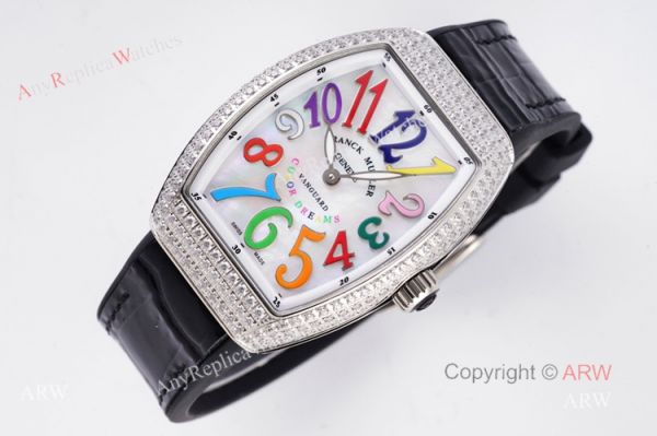 Best Replica Franck Muller Vanguard Diamond Watch For Women With Black Leather Strap Best Replica Franck Muller Vanguard Diamond Watch For Women With Black Leather Strap
