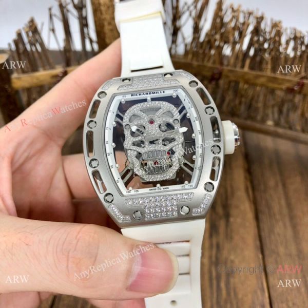 Luxury Replica Richard Mille Diamond Skull RM52-01 Watches Black Rubber Strap Luxury Replica Richard Mille Diamond Skull RM52-01 Watches Black Rubber Strap