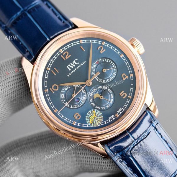 Swiss AAA IWC Portugieser Perpetual Calendar Replica Watch Rose Gold Blue Dial Swiss AAA IWC Portugieser Perpetual Calendar Replica Watch Rose Gold Blue Dial