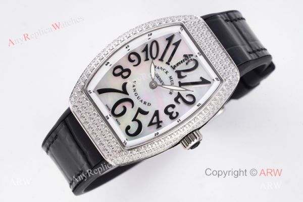 White Pearl Dial Franck Muller Vanguard Diamond Watches For Women 32mm High End Replica White Pearl Dial Franck Muller Vanguard Diamond Watches For Women 32mm High End Replica