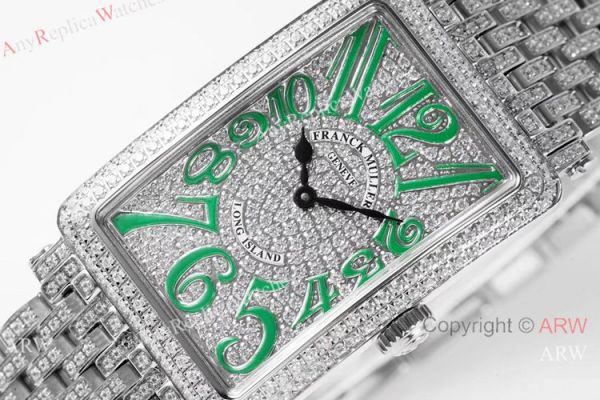New! Iced Out Franck Muller Long Island Green Markers Watch Swiss Quartz Movement New! Iced Out Franck Muller Long Island Green Markers Watch Swiss Quartz Movement