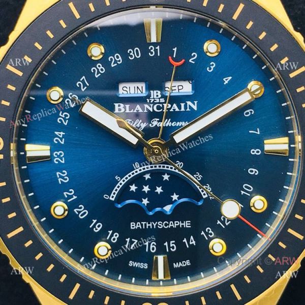 2020 New! Swiss Blancpain Fifty Fathoms Bathyscaphe Men Watch Gold and Blue 2020 New! Swiss Blancpain Fifty Fathoms Bathyscaphe Men Watch Gold and Blue