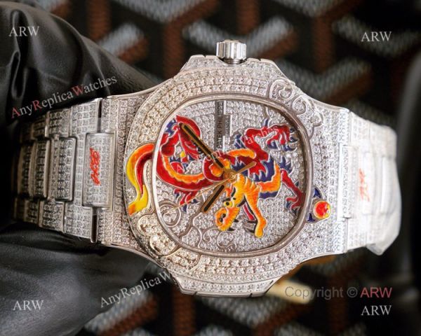 Mens Patek Philippe Nautilus Iced Out Diamonds With Dragon Dial Ref 5720 Limited Edition Watch Replica Mens Patek Philippe Nautilus Iced Out Diamonds With Dragon Dial Ref 5720 Limited Edition Watch Replica