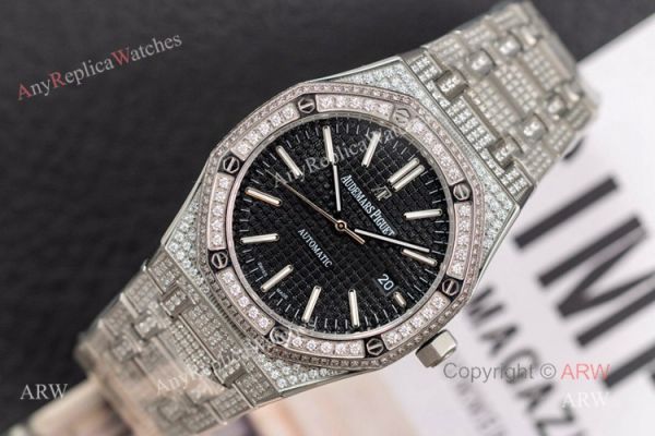 15400 Audemars Piguet Royal Oak 41mm Silver Iced Out Black Dial Copy Watch Swiss 3120 15400 Audemars Piguet Royal Oak 41mm Silver Iced Out Black Dial Copy Watch Swiss 3120