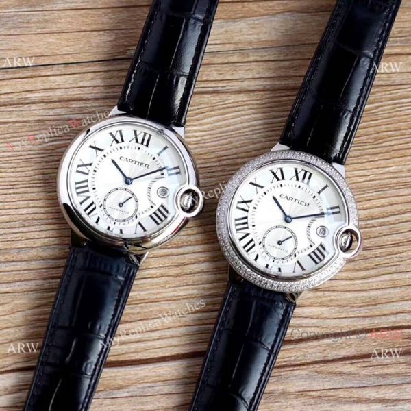 Swiss Fake Cartier Ballon Bleu 42mm XL Watch White Dial Black Leather Strap Swiss Fake Cartier Ballon Bleu 42mm XL Watch White Dial Black Leather Strap
