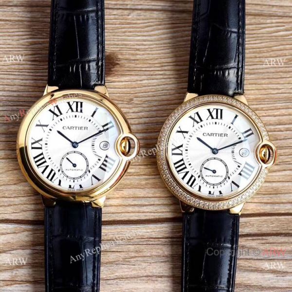 Swiss Grade Fake Cartier Ballon Bleu De Gold Diamond Watch 42mm XL Swiss Grade Fake Cartier Ballon Bleu De Gold Diamond Watch 42mm XL