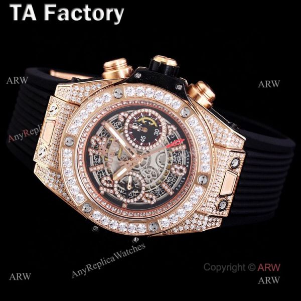 Swiss Quality Hublot Big Bang Rose Gold Black Rubber Strap Full Diamonds Watches Replica Swiss Quality Hublot Big Bang Rose Gold Black Rubber Strap Full Diamonds Watches Replica