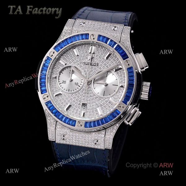 45mm Hublot Big Bang Blue Diamond Bezel Iced Out Watch For Men Best Swiss Made 45mm Hublot Big Bang Blue Diamond Bezel Iced Out Watch For Men Best Swiss Made