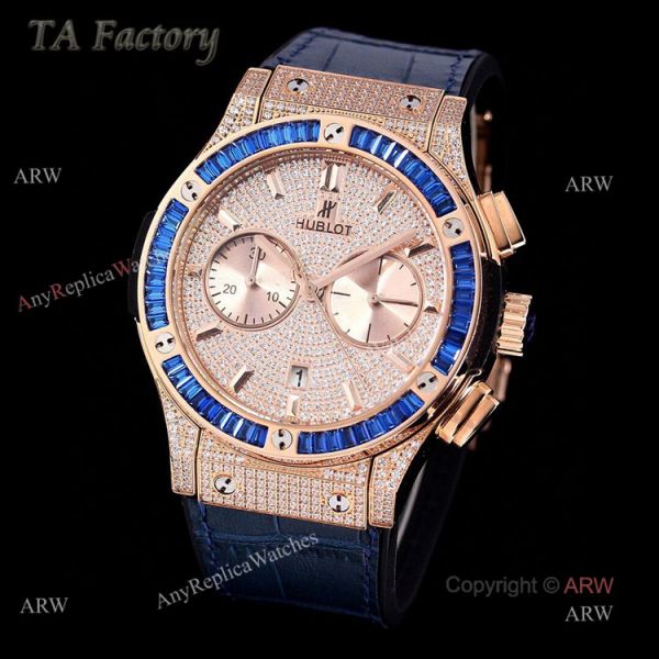 Hublot Big Bang Rose Gold Diamonds Swiss Replica Watches With Blue Diamond Bezel Hublot Big Bang Rose Gold Diamonds Swiss Replica Watches With Blue Diamond Bezel