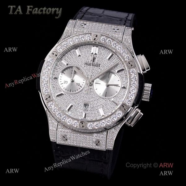 Swiss Replica Mens Hublot Big Bang Diamond Watches 45mm With Hublot Black Leather Strap Swiss Replica Mens Hublot Big Bang Diamond Watches 45mm With Hublot Black Leather Strap