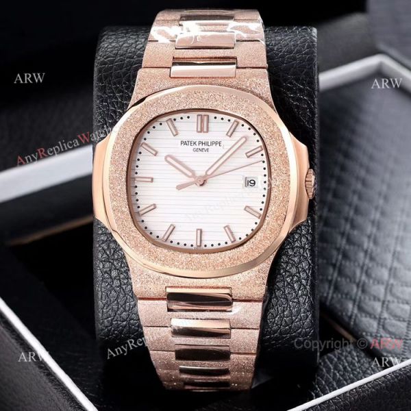 Best Clone Patek Philippe Nautilus Frosted Rose Gold Watches 40mm Best Clone Patek Philippe Nautilus Frosted Rose Gold Watches 40mm