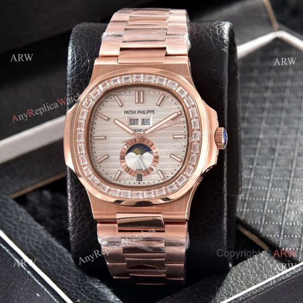 Patek Philippe Nautilus Annual Calendar Copy Watches Rose Gold with Diamond Patek Philippe Nautilus Annual Calendar Copy Watches Rose Gold with Diamond
