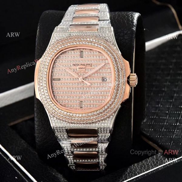 Luxury Patek Philippe Nautilus Full Diamond Automatic Watches Rose Gold Case Luxury Patek Philippe Nautilus Full Diamond Automatic Watches Rose Gold Case