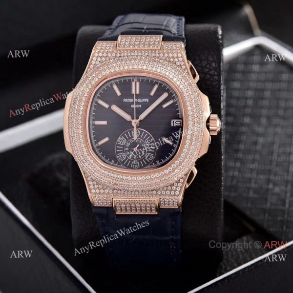 Japan Grade Patek Philippe Nautilus Chronograph Watches Rose Gold Diamond Case Japan Grade Patek Philippe Nautilus Chronograph Watches Rose Gold Diamond Case
