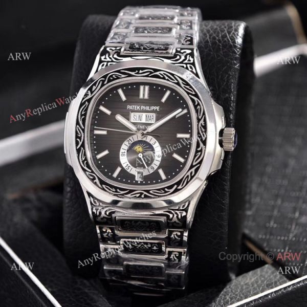 Copy Patek Philippe Nautilus Annual Calendar Watches Silver Dial Engraving Case Copy Patek Philippe Nautilus Annual Calendar Watches Silver Dial Engraving Case