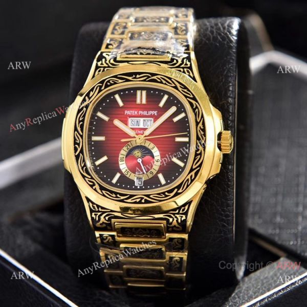 Clone Patek Philippe Annual Calendar Watches Yellow Gold Engraving Blue Dial Clone Patek Philippe Annual Calendar Watches Yellow Gold Engraving Blue Dial