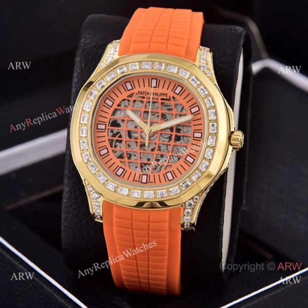 Replica Patek Philippe Aquanaut Watches Brown Hollow Dial Diamond Bezel Replica Patek Philippe Aquanaut Watches Brown Hollow Dial Diamond Bezel
