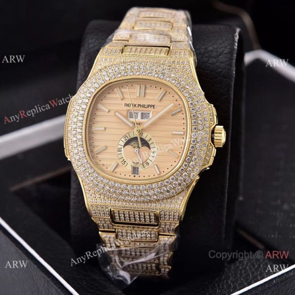 Patek Philippe Annual Calendar Full Diamonds 41mm Watches All Gold Case Patek Philippe Annual Calendar Full Diamonds 41mm Watches All Gold Case