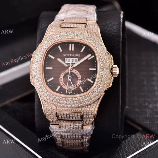 Patek Philippe Annual Calendar Copy Watches Iced Out Rose Gold Case Patek Philippe Annual Calendar Copy Watches Iced Out Rose Gold Case