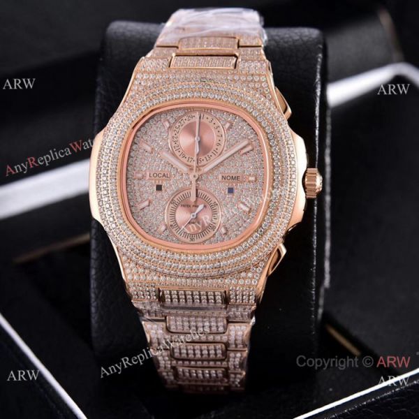 Copy Patek Philippe Nautilus Chrono Watches Yellow Gold Full Diamonds 40mm Copy Patek Philippe Nautilus Chrono Watches Yellow Gold Full Diamonds 40mm